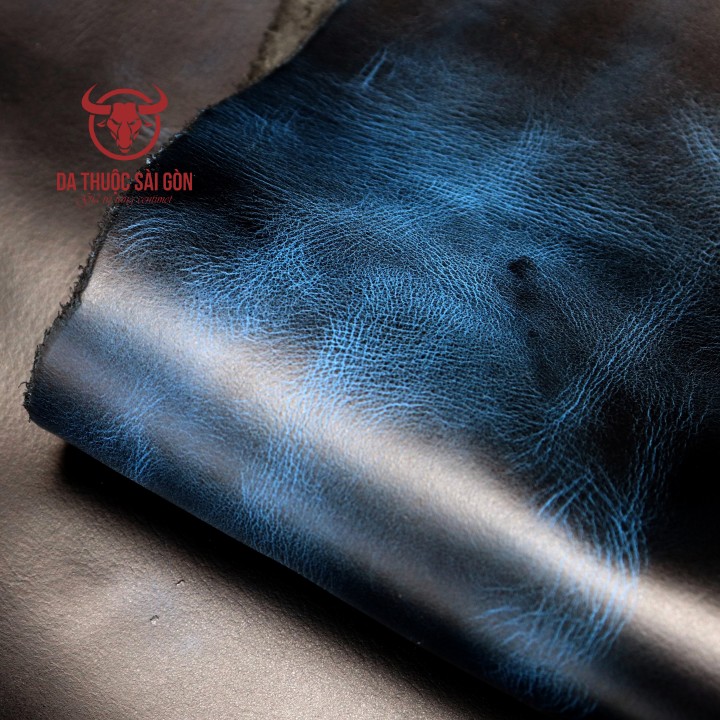 Da bò pullup wax cao cấp màu xanh dương hương hiệu Da Thuộc Sài Gòn - Mua da bò ở đâu