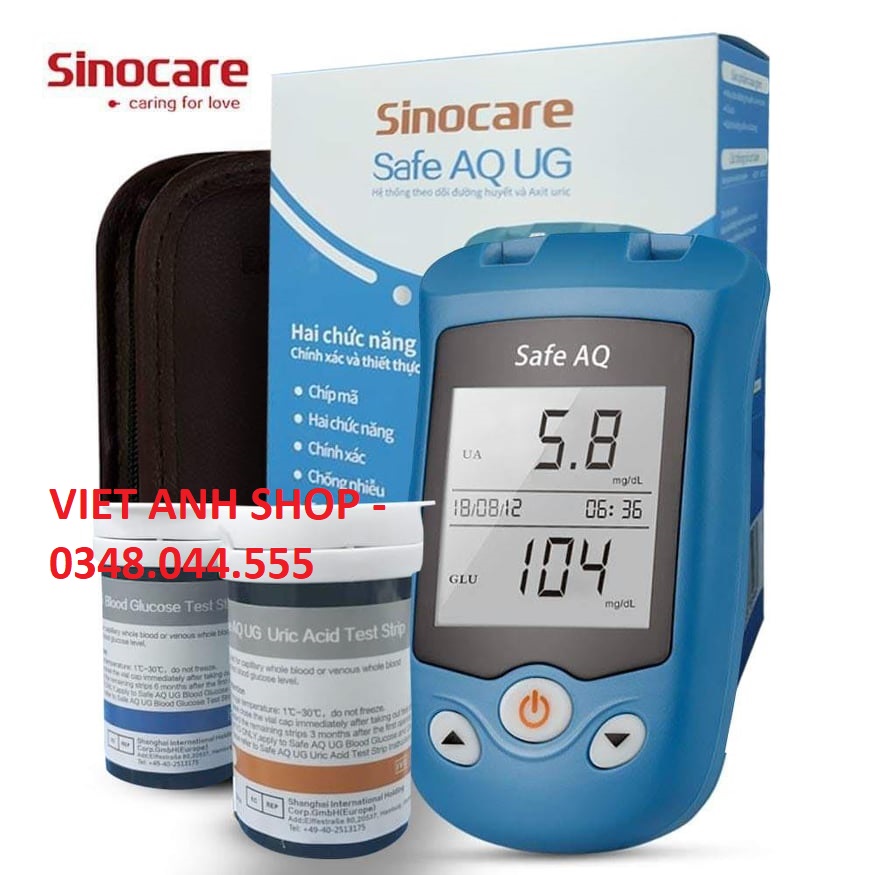 Máy Đo Đường Huyết Axit Uric 2 Trong 1 Sinocare Safe Aq Ug Tặng Kèm 50 Que Thử Đường Huyết Và 50 Que Thử Axit Uric