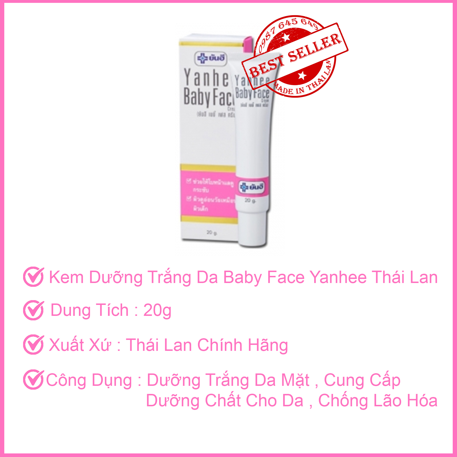 [Hcm]Kem Trắng Da Mặt Yanhee Baby Face Cream Thái Lan