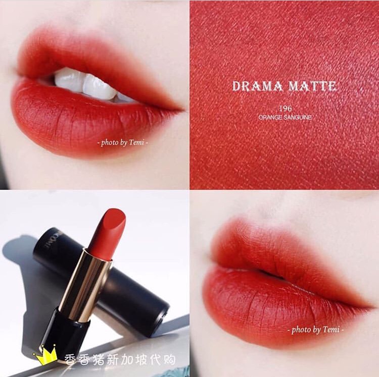 Son Lancome 196 Màu Cam Cháy Orange Sanguine Drama Matte