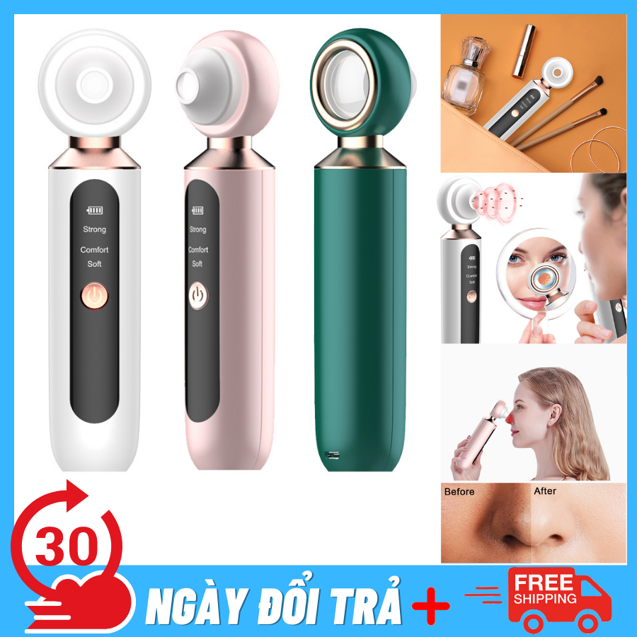 [Hcm][Siêu Hút Mụn 2021] Máy Hút Mụn Đầu Đen Cứng Đầu Kết Hợp Soi Da 3 Cường Độ Có Đèn Led Và Kính Lúp Có 3 Đầu Hút Khác Nhau Công Nghệ Châu Âu [1Đổi 1 30 Ngày] Romanda