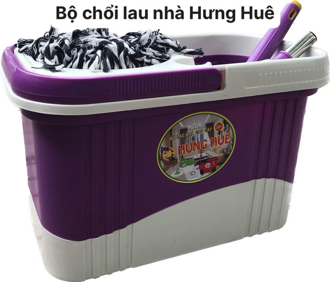 Bộ Chổi Lau Nhà cây lau nhà 360 Độ Hưng Huê Hàng Chất Lượng Cao - Dày Đẹp - Có Bánh Xe -Tặng Kèm Bôn