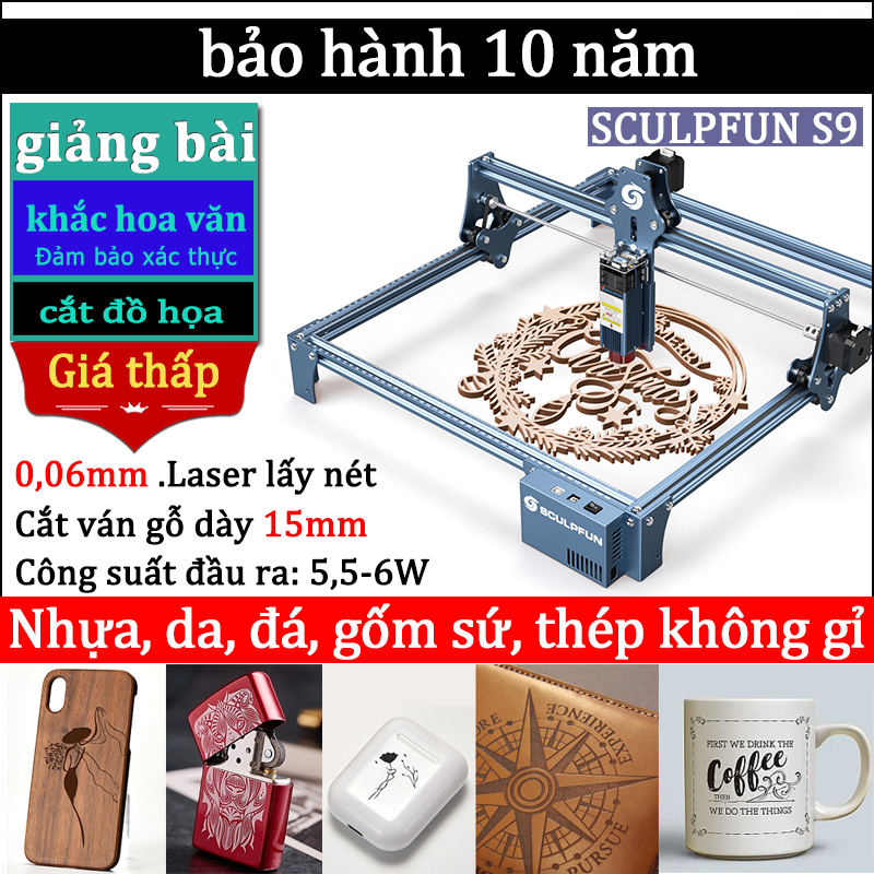 SCULPFUN S9 EU máy khắc laser mini 90W máy cnc mini khắc gỗ 410x420mm laser engraving machine (Lấy n