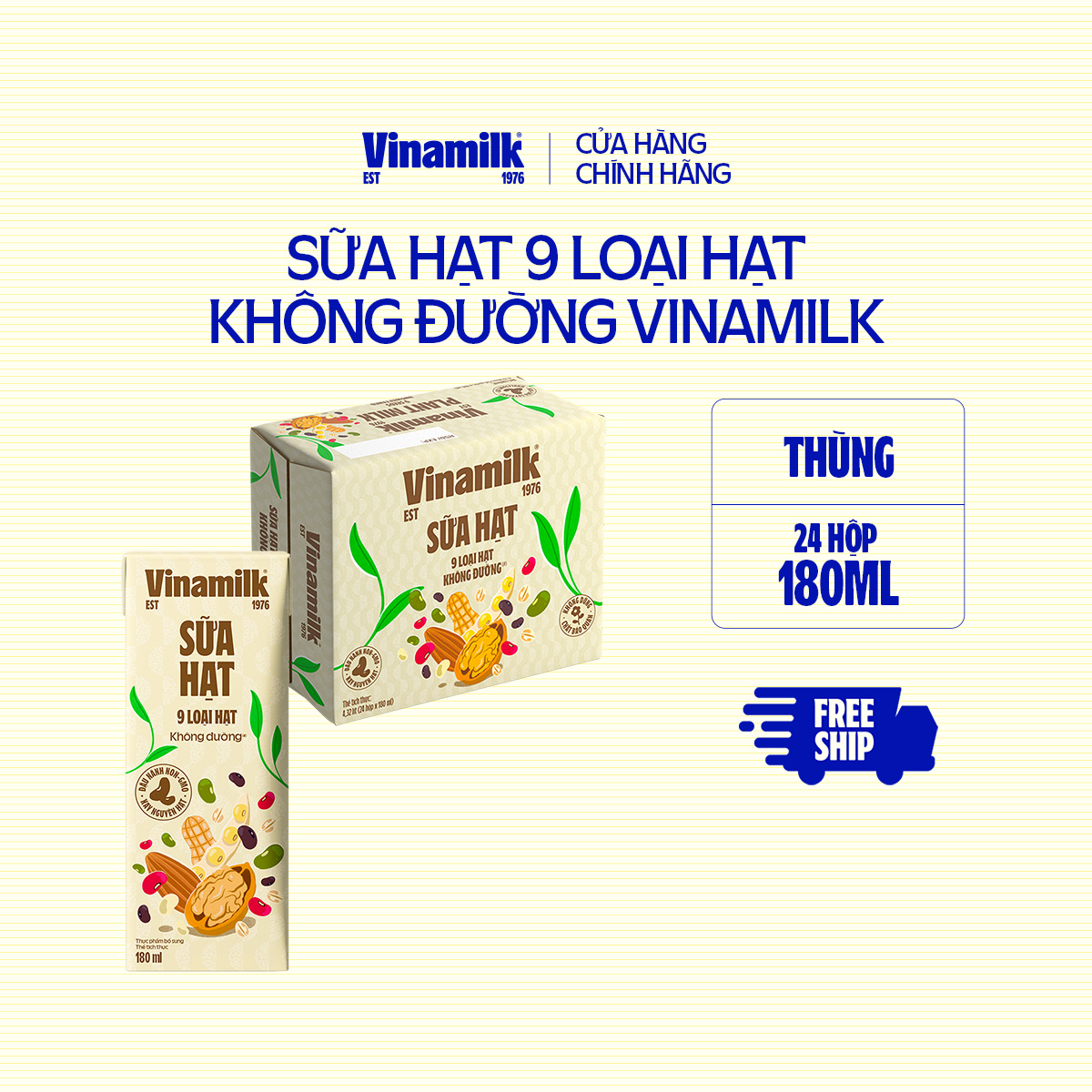 Sữa 9 loại hạt Không Đường Vinamilk - Thùng 24 hộp 180ml