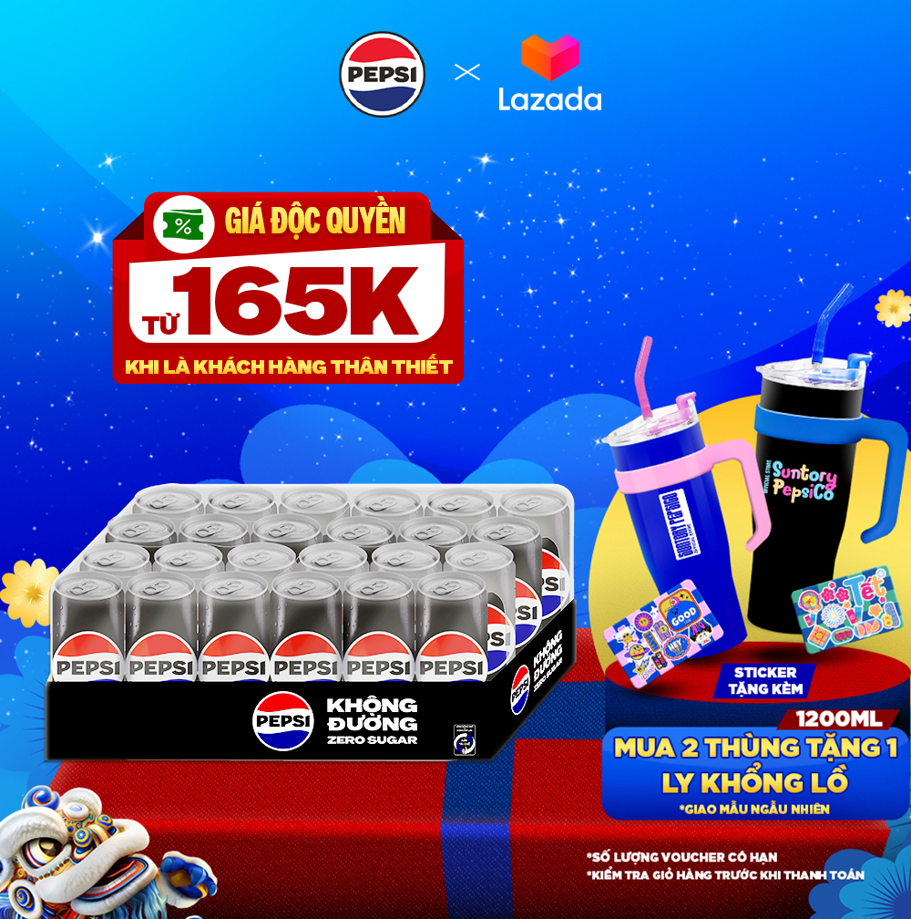 Thùng 24 Lon Nước Uống Có Gaz Pepsi Không Calo (320ml/lon)