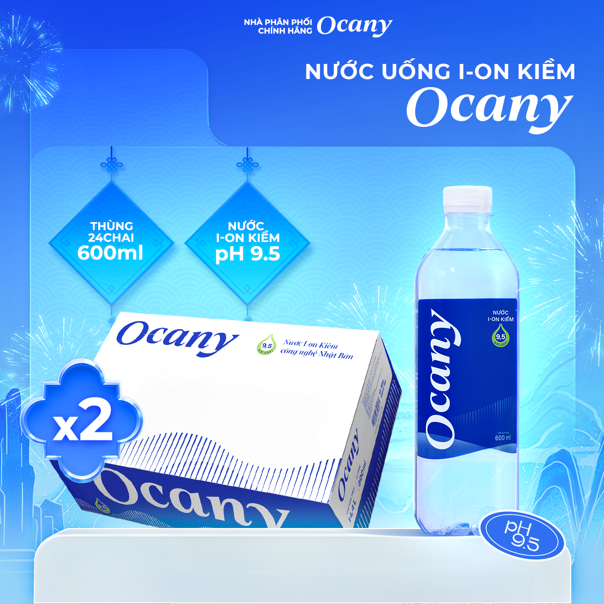 Combo 2 thùng 24 chai nước ion kiềm Ocany chai 600ml