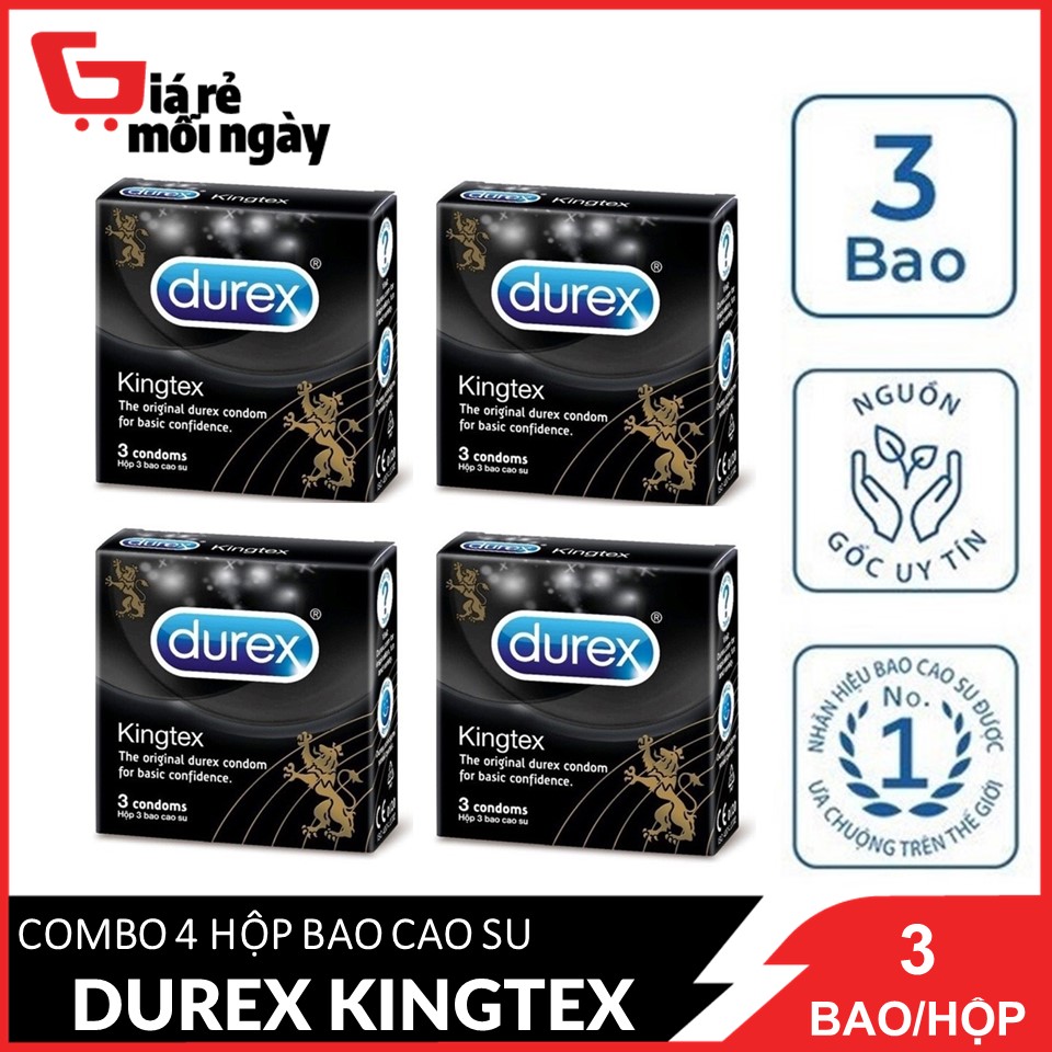 [Hcm][Hàng Chính Hãng] Combo 4 Hộp Bao Cao Su Durex Kingtex (Đen) Hộp 3 Cáix4