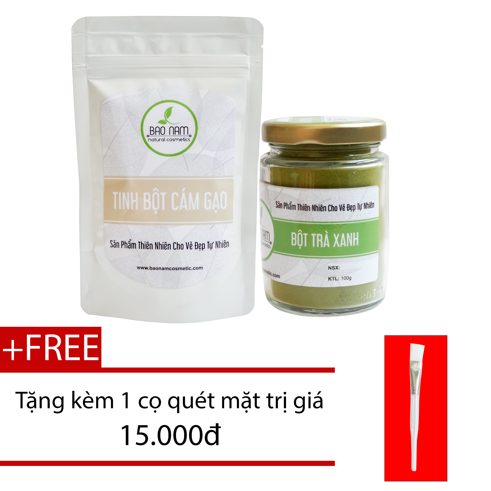 [Hcm]Combo Bột Trà Xanh 100G + Bột Cám Gạo 100G ( Dạng Túi) Nguyên Chất Bảo Nam + Tặng Cọ Quét Mặt Nạ - Phục Hồi Làn Da Cháy Nắng [ Đã Được Kiểm Nghiệm Y Tế ]