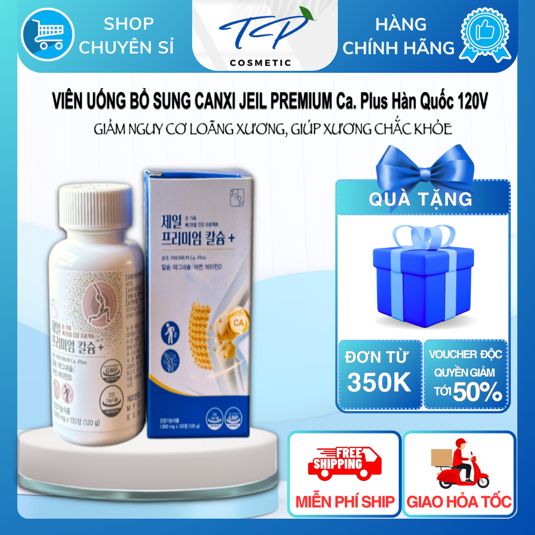 Viên Uống Bổ Sung Canxi JEIL PREMIUM Ca. Plus Hàn Quốc 120 viên (Puderma): Ngừa loãng xương. Nhập Kh