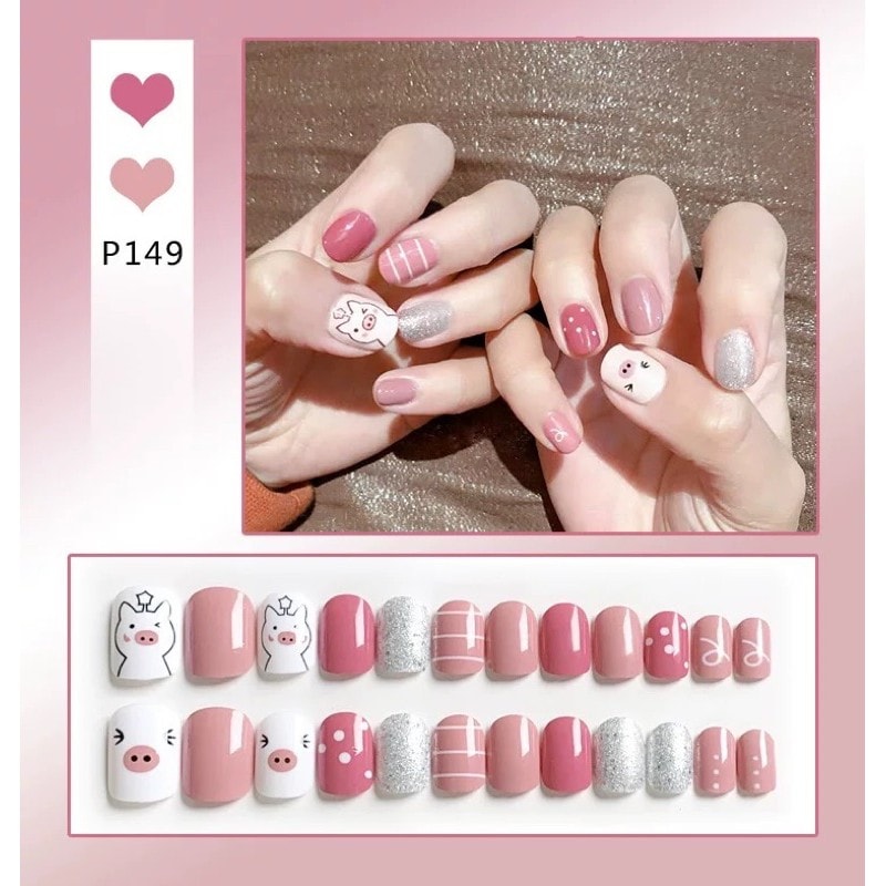 Hộp 24 Móng Tay Giả Nail Giả Móng Giả A76 ( Tặng Keo Dán Móng Tay )