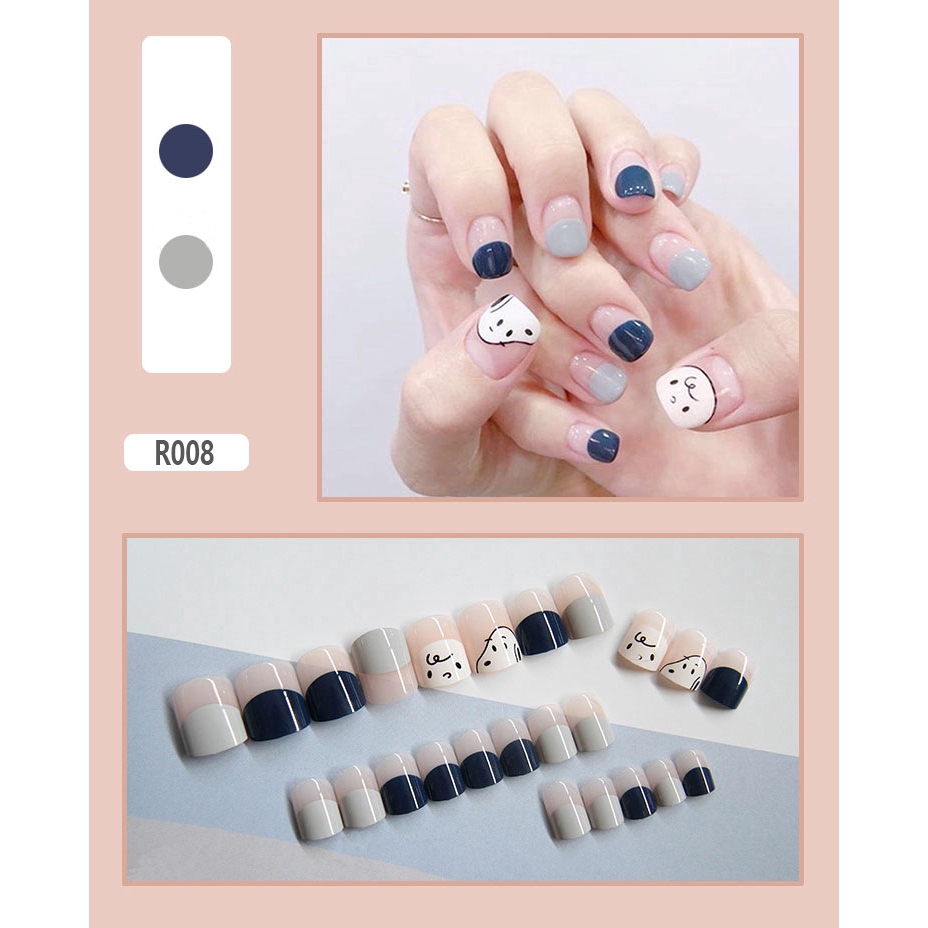 Móng Tay Giả Xanh Nude ngộ nghĩnh LCR008 – Nails 24 móng kèm keo tự dán móng tại nhà tặng dũa [Hà Nội]  – Linh Cute Shop