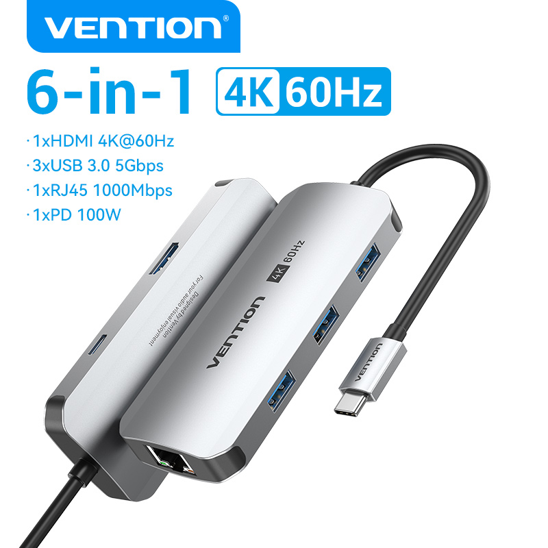 Vention USB C HUB Type C to 4K 60Hz HDMI USB 3.2 Gen 1 C 1000Mbps RJ45 VGA SD TF Card Reader 3.5mm A