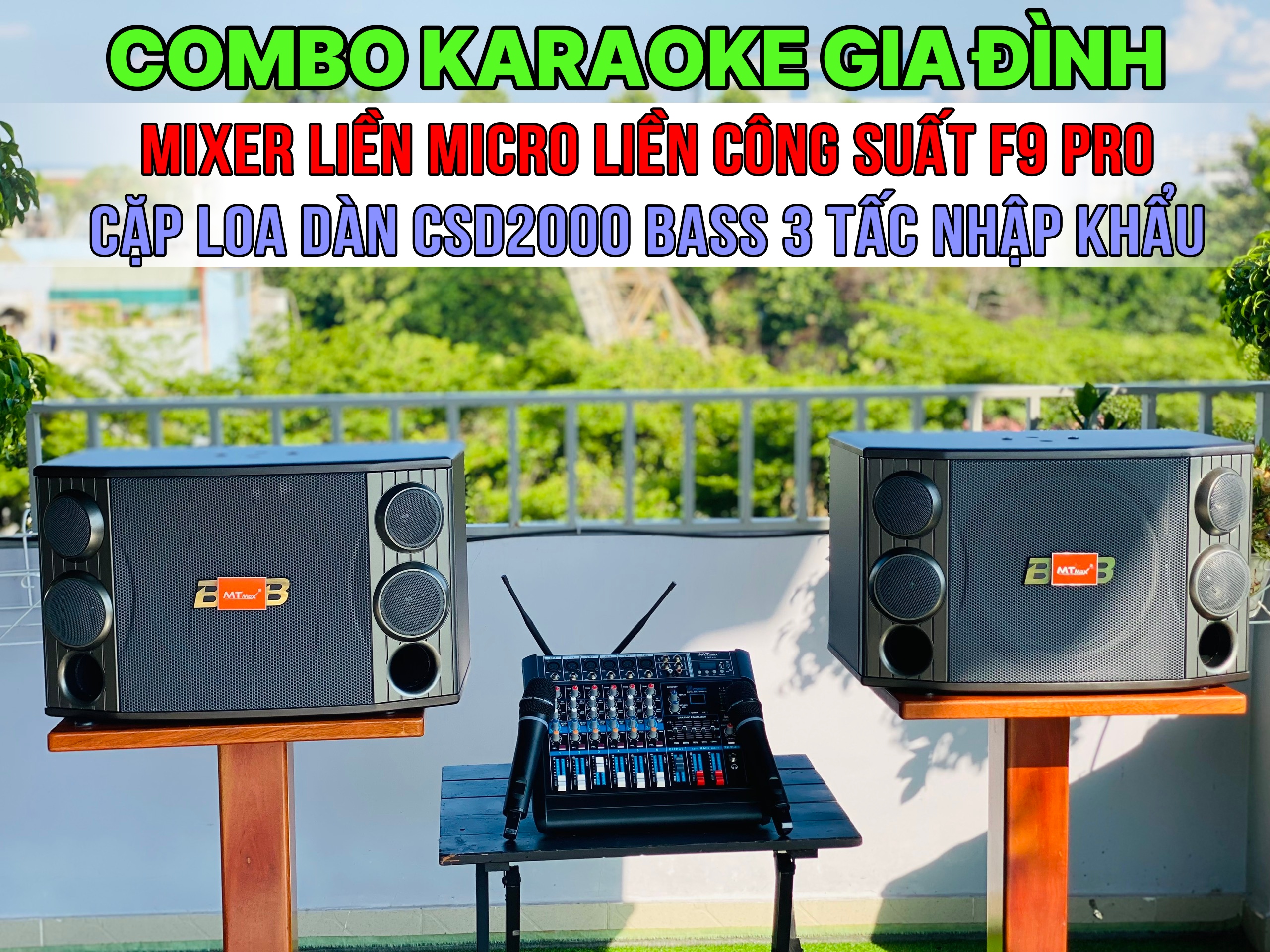 Dàn Karaoke Gia Đình Cao Cấp -  [ Cặp Loa 3 Tấc Nhập Khẩu + MIXER Liền Công Suất F9 Pro ] - Tặng 10M