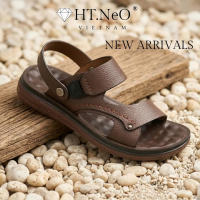 Dép Sandal Nam Trung Niên HT.NEO da bò thật kết hợp đế kếp cao 35cm giúp tôn dáng tăng chiều cao thiết kế đơn giản lịch sự SD03
