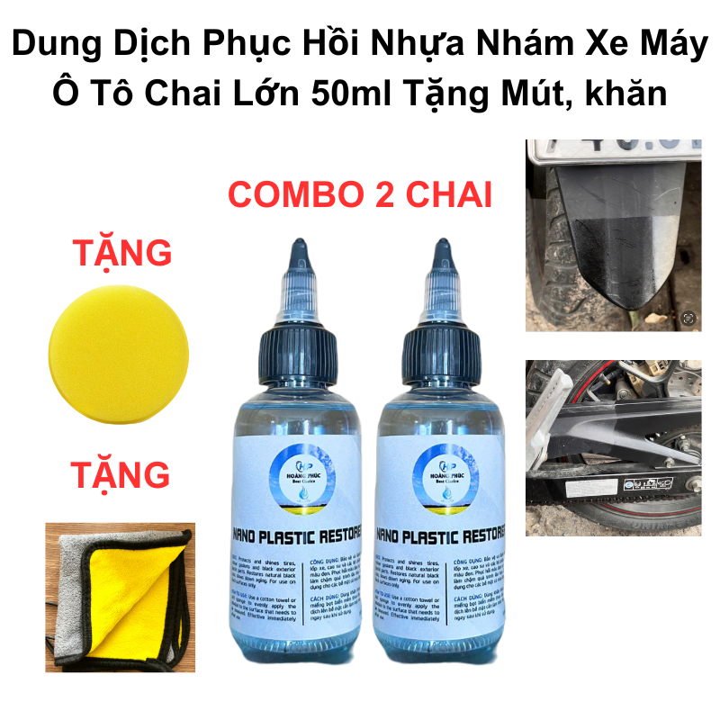 Dung Dịch Phục Hồi Nhựa Nhám Nano Plastic Restorer Chai Lớn 50ml Tặng Kèm Mút Cho Ô Tô Xe Máy