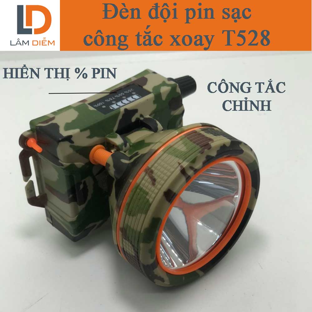 Đèn đội đầu siêu sáng 2 pin công tắc xoay tăng giảm ánh sáng hiển thị phần trăm pin T528 - T89 - 995