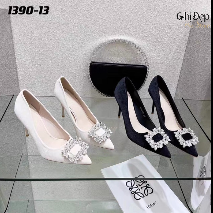 Giày cao gót bít mũi đính đá gót nhọn 7 phân mã H165