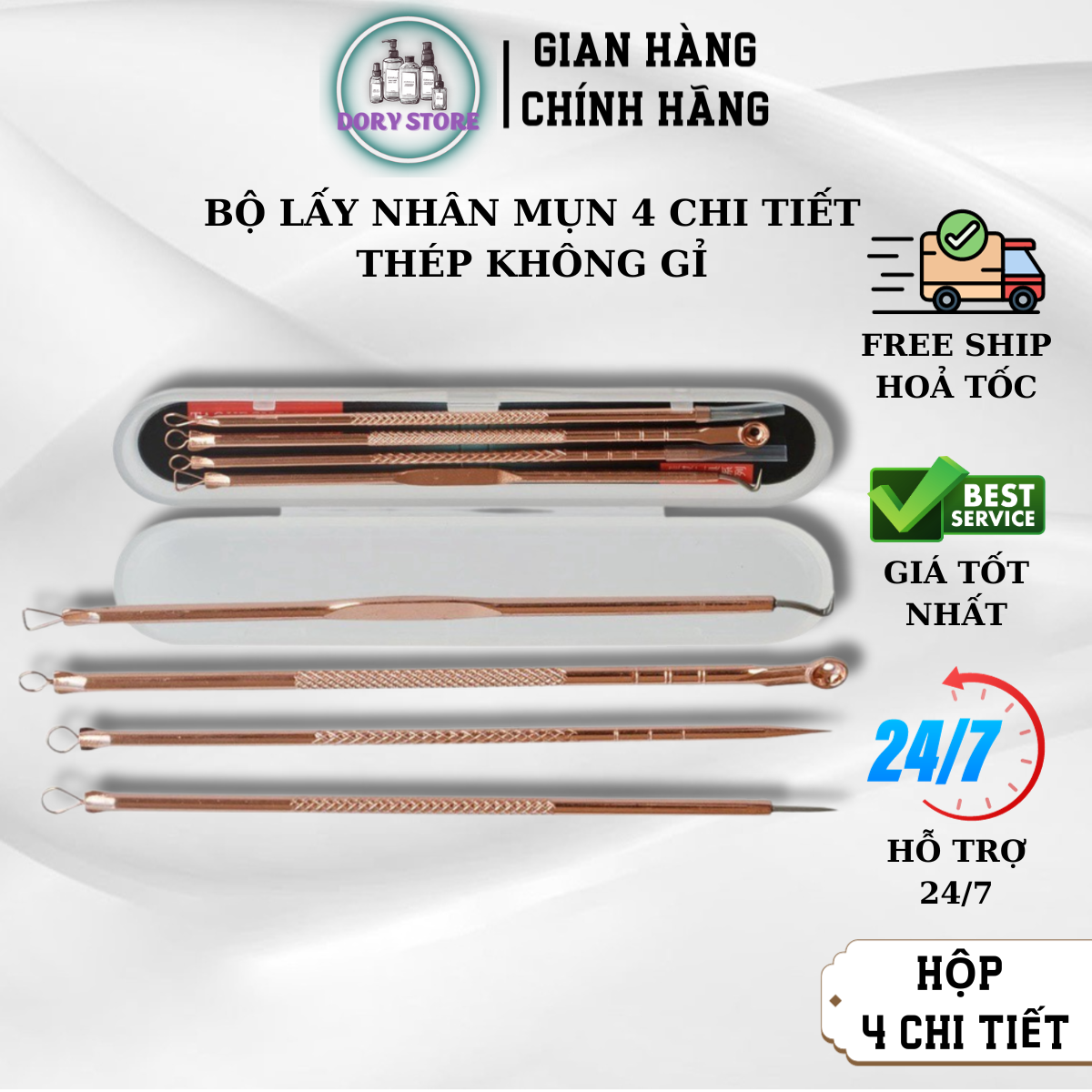 Cây nặn mụn 4 món  bộ nặn mụn kim loại chuyên nghiệp dùng trong spa  cây chọc mụn  cây nặn mụn  kim 