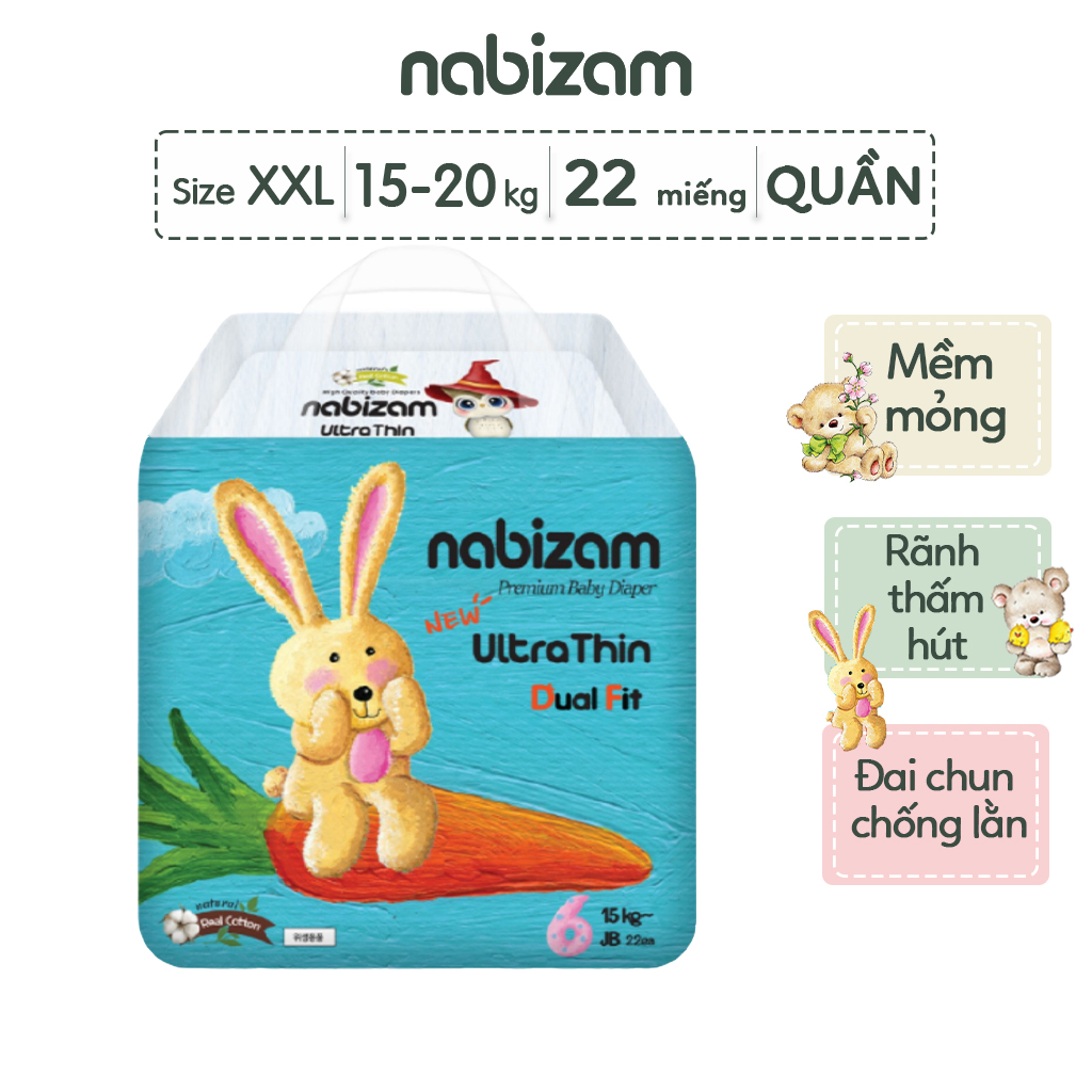 COMBO 4 Bịch Tã/Bỉm Quần NABIZAM Ultra Thin Hàn Quốc Mềm Mại Mỏng Nhẹ Size M32/L30/XL26/2XL22/3XL20 Cho Bé 6-25kg