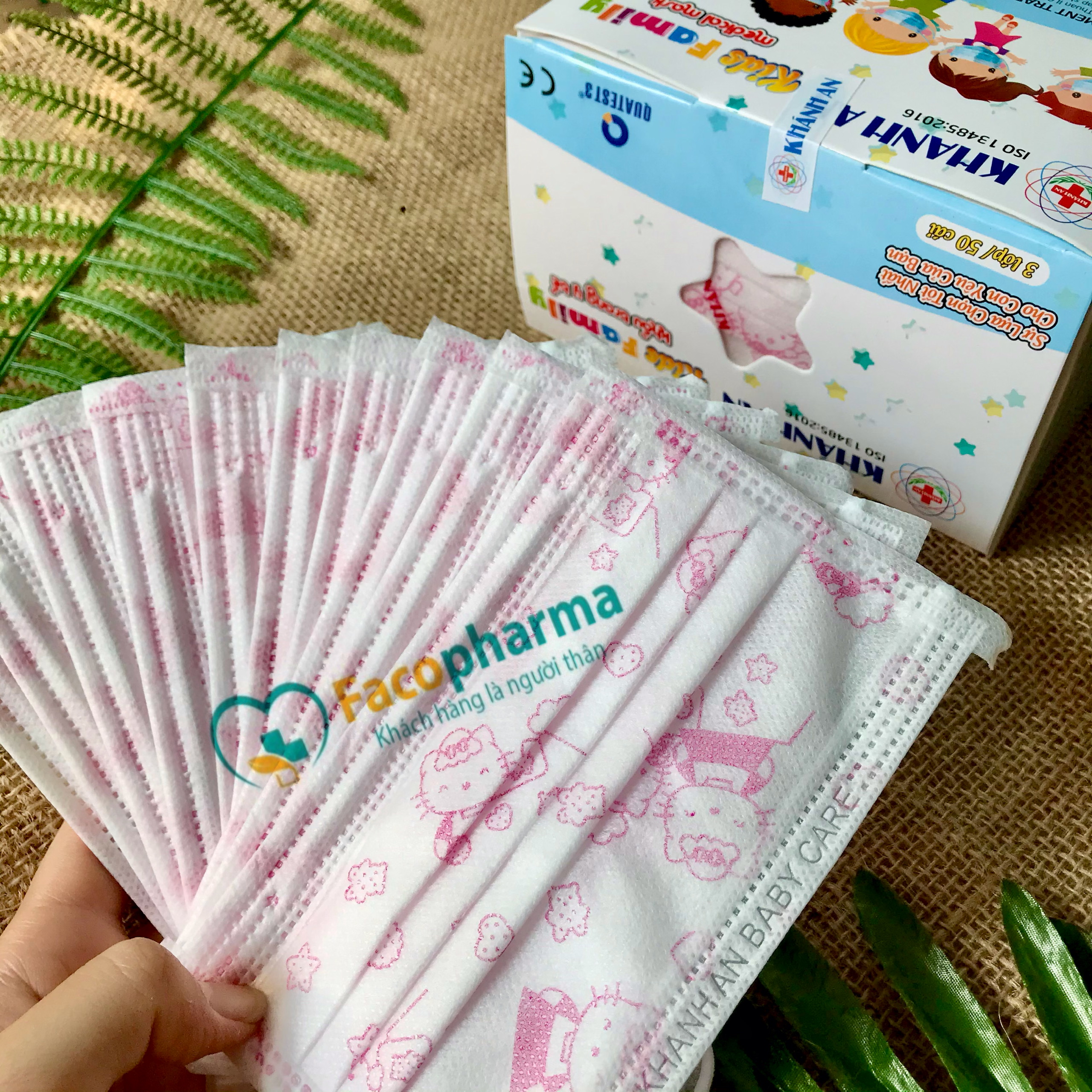 Khẩu trang cho bé y tế trẻ em Khánh An hộp 50 cái đủ màu