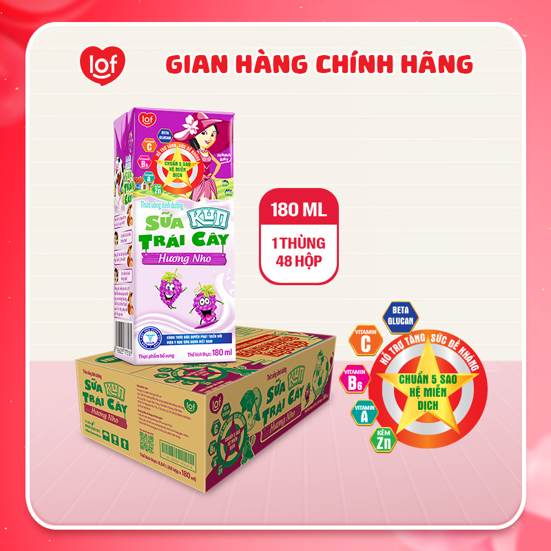 Sữa trái cây KUN vị nho thùng 48 hộp x 180ml