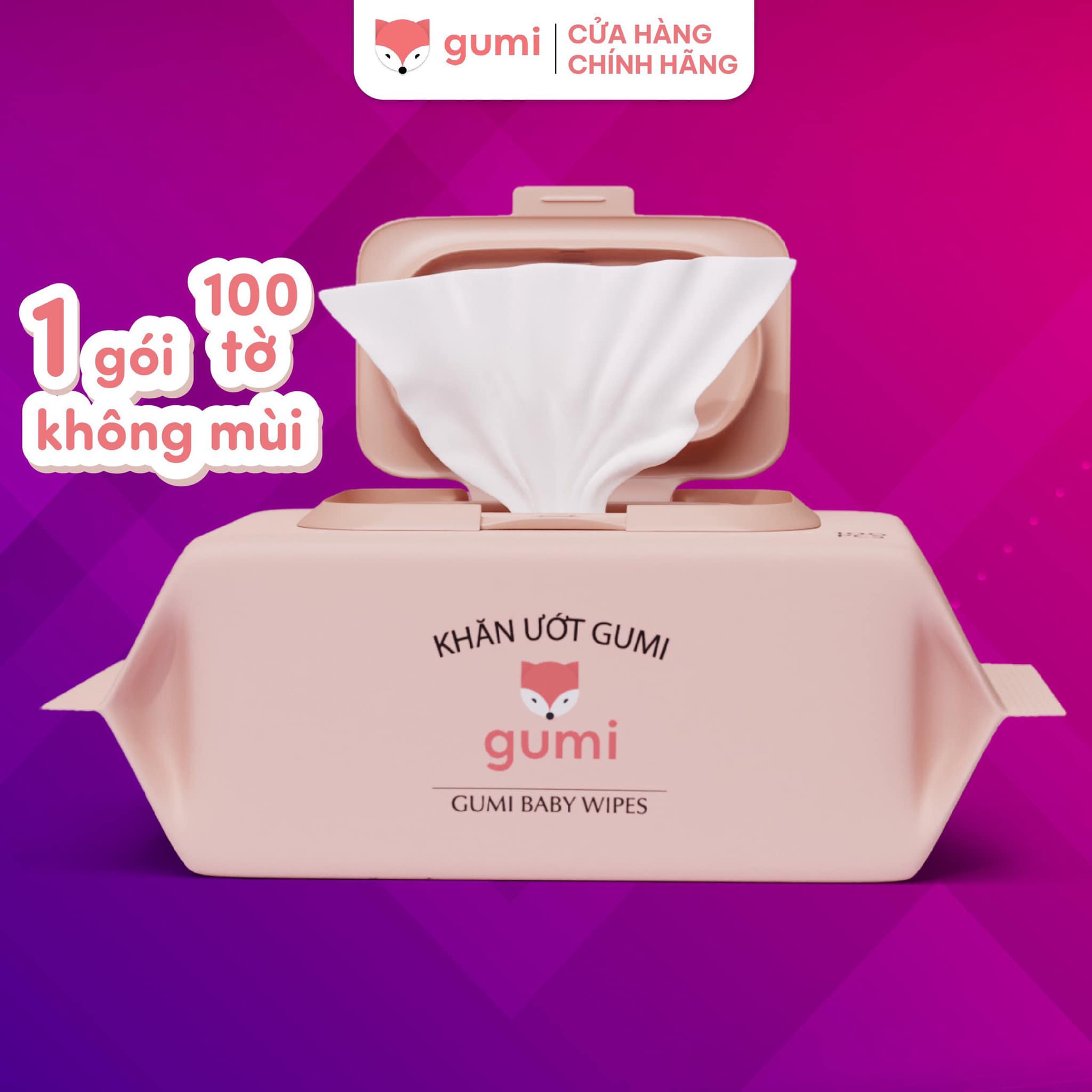 bịch 100 miếng khăn ướt gumi không mùi an toàn cho bé