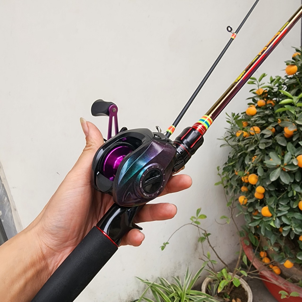 Combo cần lure ngang nrise pin kèm máy mạ tita anam-fishing