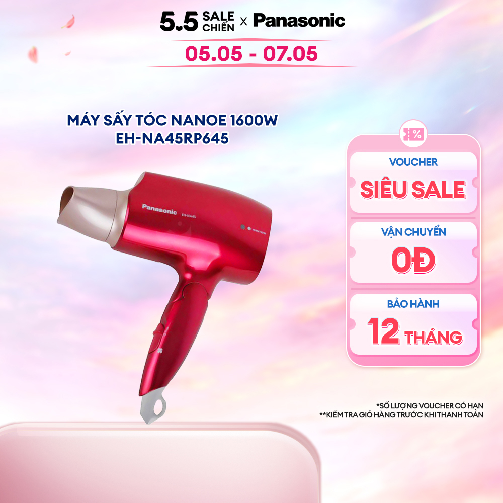 Máy sấy tóc Nanoe dưỡng ẩm chăm sóc tóc và da đầu Panasonic EH-NA45RP645 – Công nghệ Platinum ions chống tia UV hiệu quả - Bộ 2 đầu sấy khô và tạo kiểu chuyên nghiệp – Công suất 1600W – Hàng chính hãng - Bảo hành 12 tháng