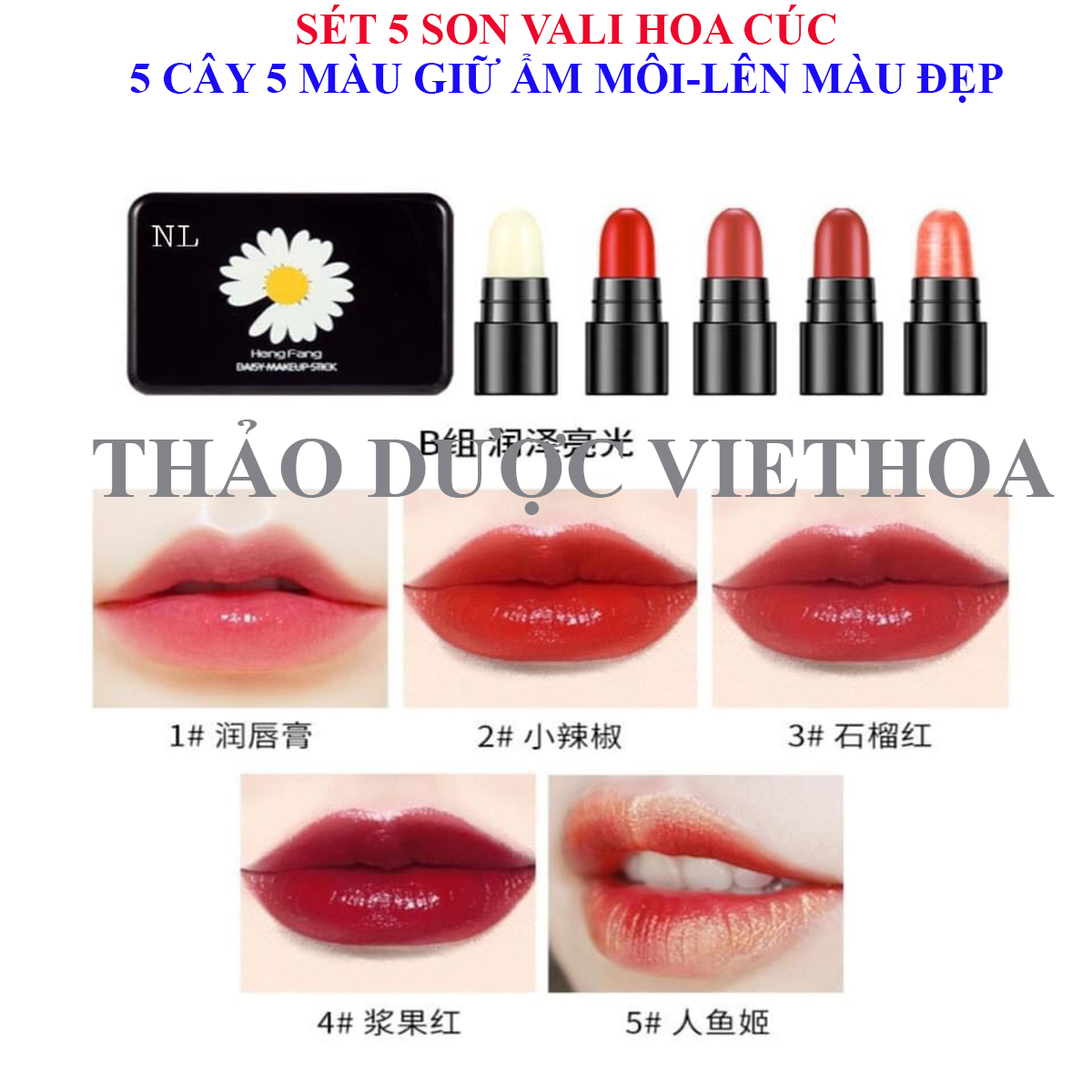 Sét 5 Cây Son Vali Hoa Cúc Giữ Ẩm Môi Lên Màu Đẹp