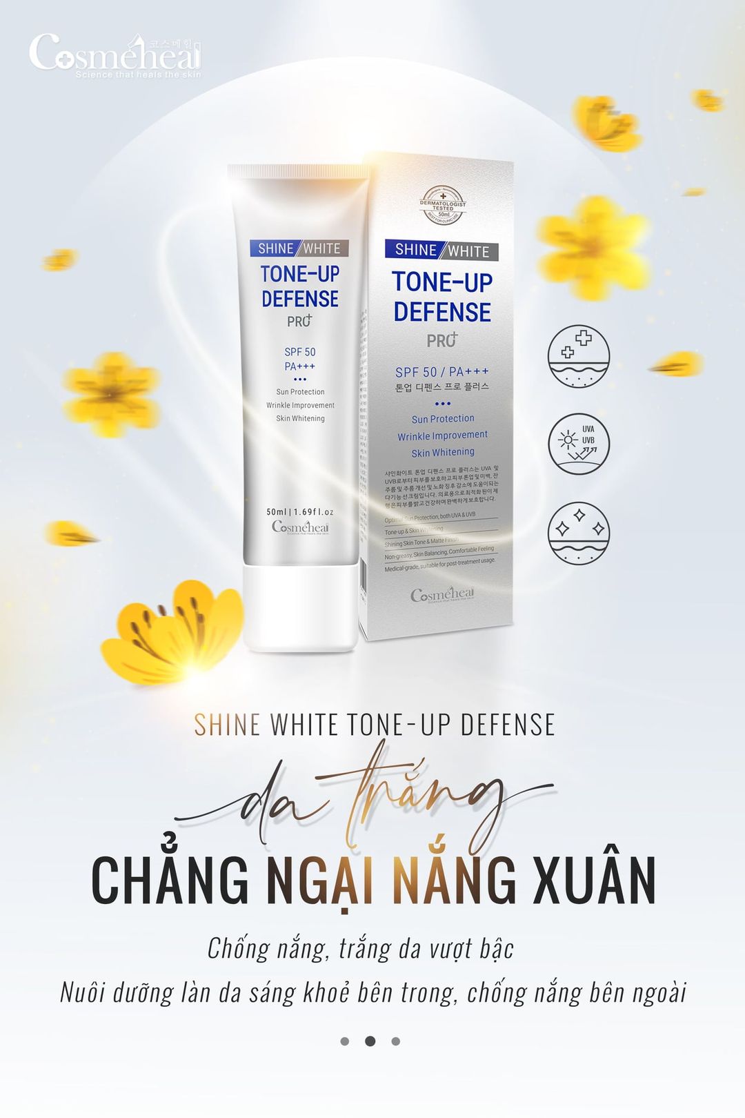 [Hcm]Kem Chống Nắng Cosmeheal Shine White Tone Up Defense Pro+(50Ml) Spf 50 Pa+++ Dưỡng Trắng Chống Nắng Cấp Ẩm Da Hàn Quốc