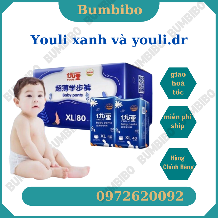 Tã Bỉm Dán/Quần YOULI XANH/DR YOULI Đủ Size S108/M96/M88/L84/XL80/XXL72/XXXL68