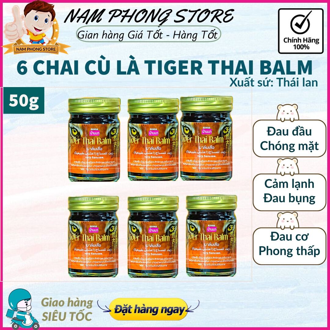 (6 Chai) Cù là con hổ tiger thai balm nhập khẩu 50g- Hàng Nội Địa Thái Lan
