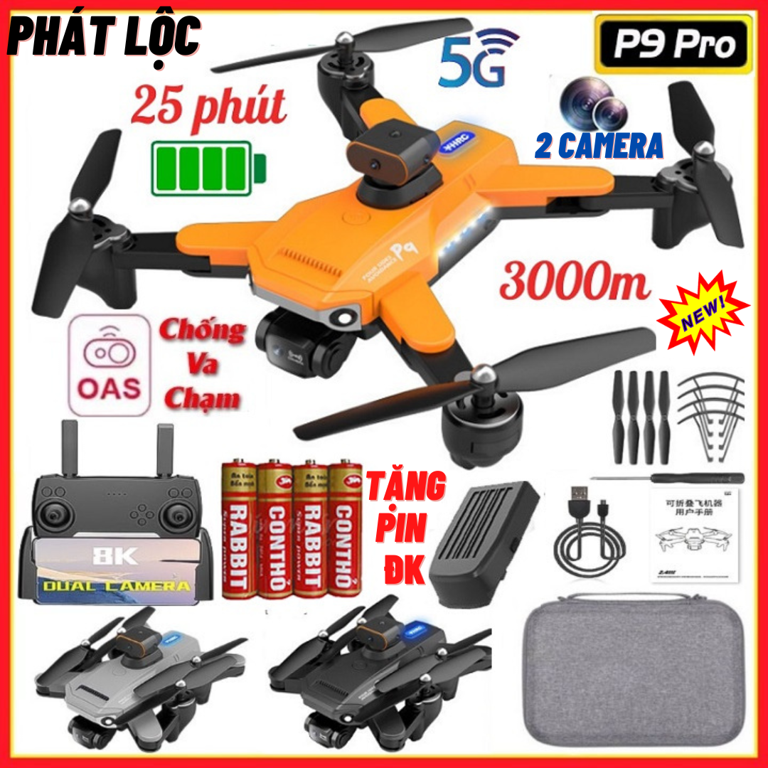 Fly cam Giá Rẻ Drone Mini P9 Pro Max - Máy Bay Điều Khiển Từ Xa 4 Cánh - Flaycam - Máy Bay Flycam - Lai Cam - Playcam - Fly camera 4k - Play camera Cảm Biến Tránh Vật Cản pin 2500mA bay 25 phút