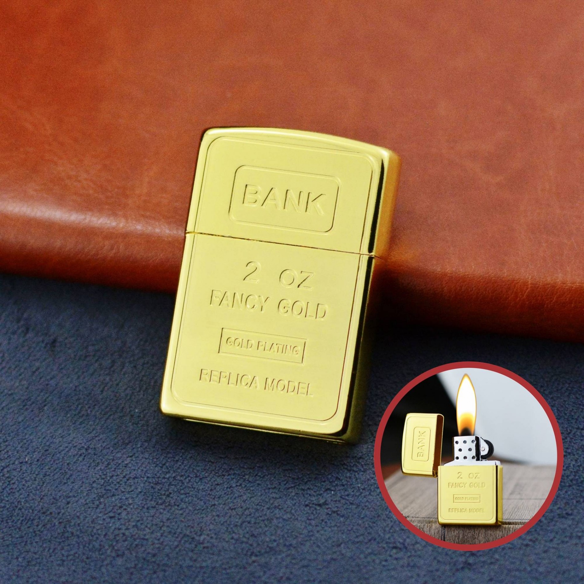BẬT LỬA ZIPPO GAS ĐÁ HÌNH THỎI VÀNG G-23