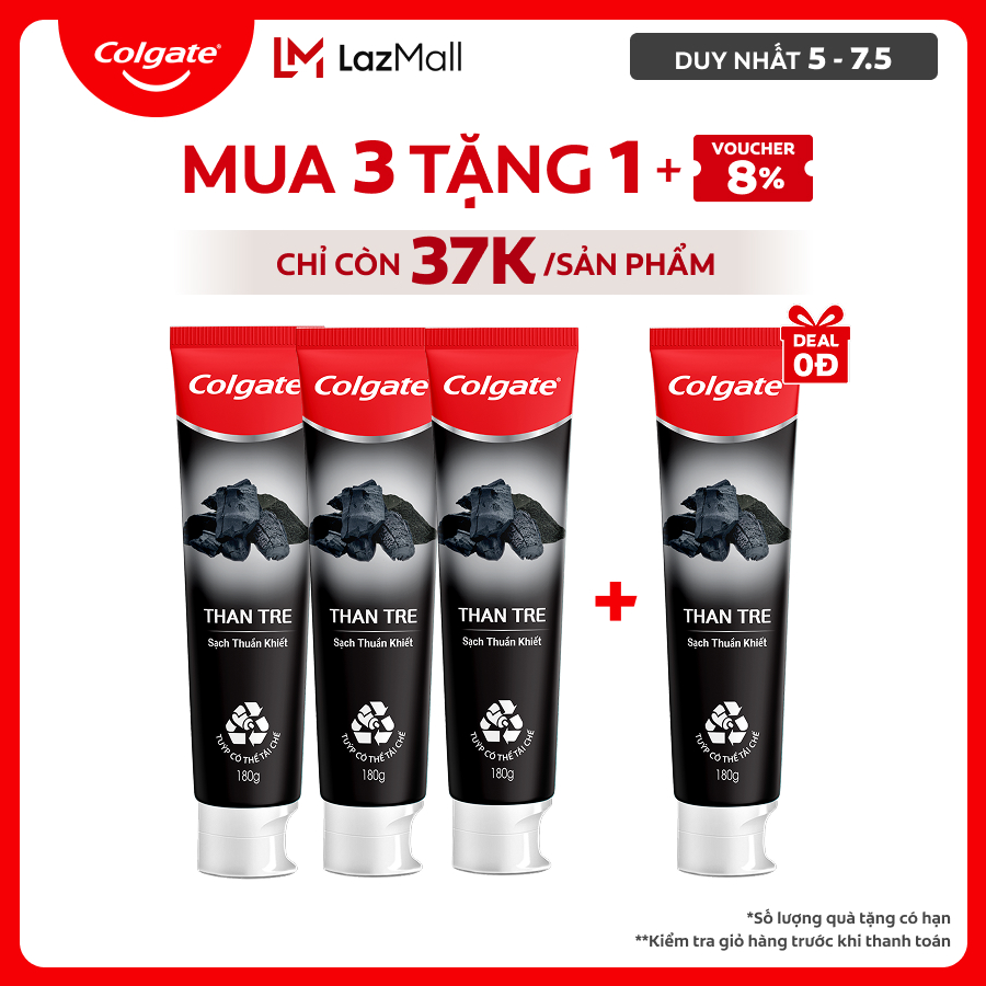 [Chỉ 6-7.5_Mua 4 tặng 2  Chỉ còn 37K/tuýp] Bộ 3 Kem đánh răng Colgate thiên nhiên khử mùi diệt khuẩn