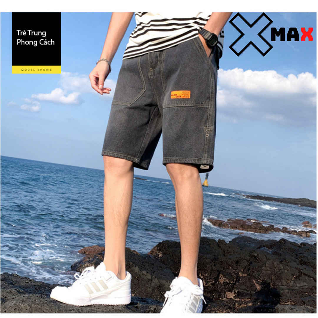 Quần short jean nam MAXSTORE ống suông rộng phong cách hàn quốc quần đùi bò nam túi xéo bản to dễ phối đồ B022