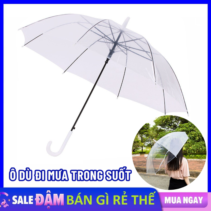 Ô Dù Gấp Gọn Che Mưa  Che Nắng Trong Suốt Chống Thấm Nước Loại Dày 8 Nan - Dù Trong Suốt Cầm Tay Cao