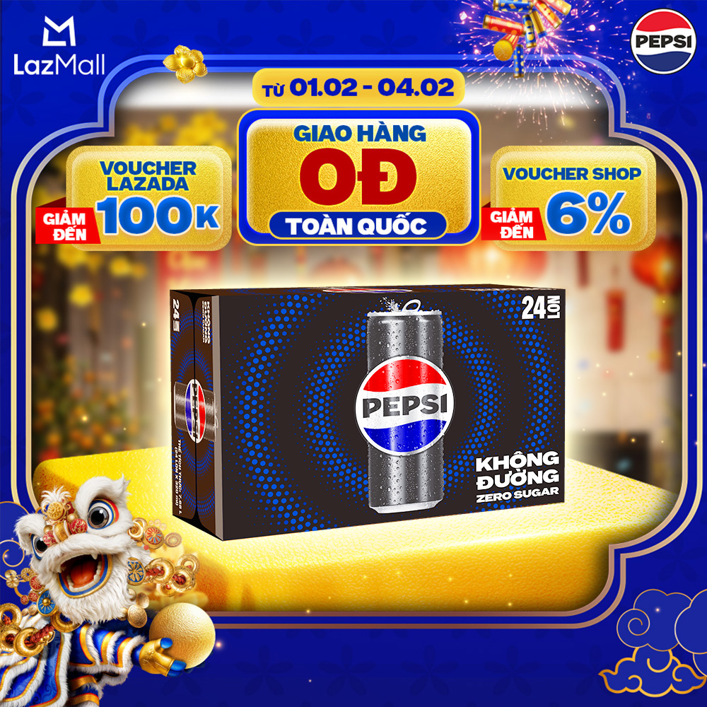 [SALE TẾT] Thùng 24 Lon Nước Uống Có Gaz Pepsi Không Calo Không Đường (320ml/lon)