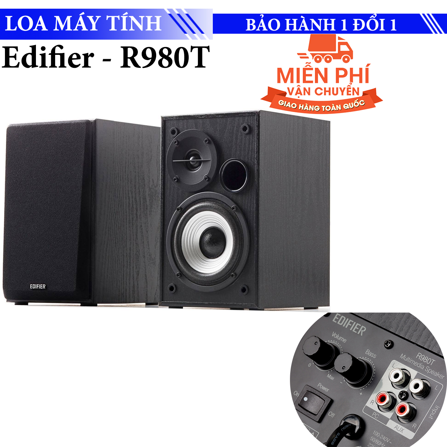 Loa nghe nhạc Máy Tính siêu trầm 2.0 Edifier R980T - Loa bookshelf 2.0 - 4" Active Speakers - 2.0 Co