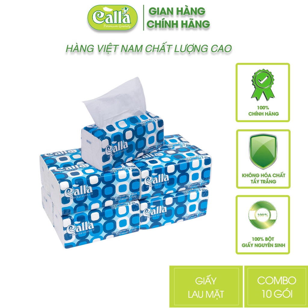 Combo 10 gói khăn giấy lau mặt Calla 2 lớp x 260 tờ khổ 20cm mềm mịn nguyên liệu Indonesia