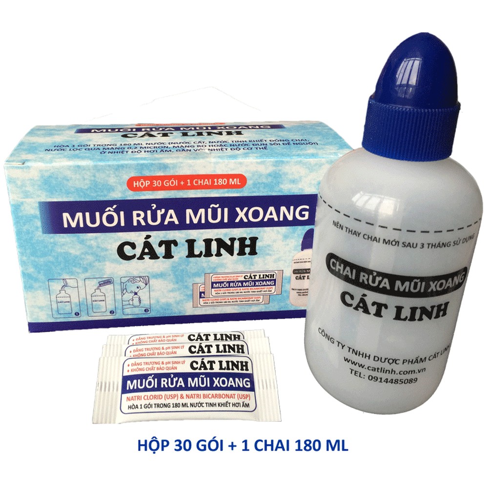 Bình Rửa Mũi Xoang Cát Linh + Muối Rửa Cát Linh Hộp 50 Gói