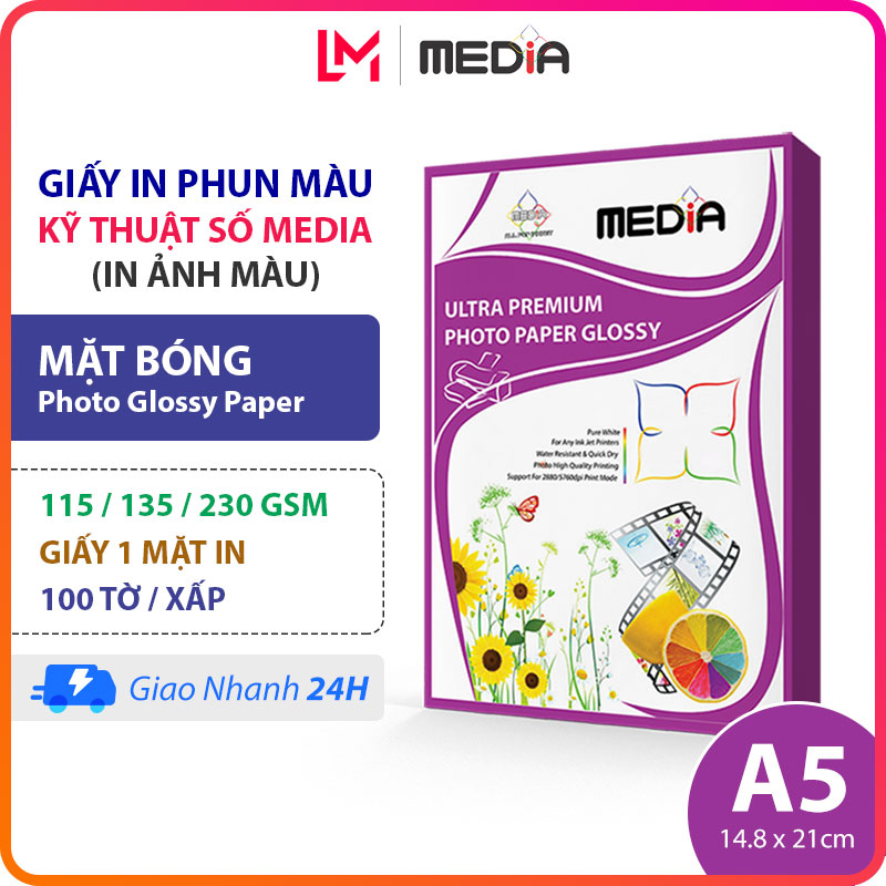 Giấy In Ảnh Media A5 Bóng 1 Mặt In 115/135/230gsm 100 Tờ Giấy Ảnh Glossy Photo Paper 15x21 Giấy In P