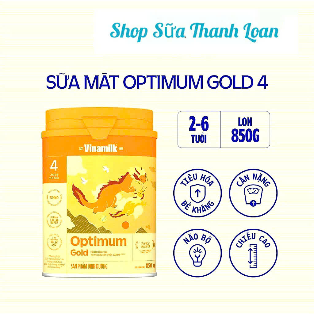 (Mẫu Mới) COMBO 4 LON Sữa Bột Vinamilk Optimum Gold 4 850g (Cho Trẻ Từ 2- 6 Tuổi).