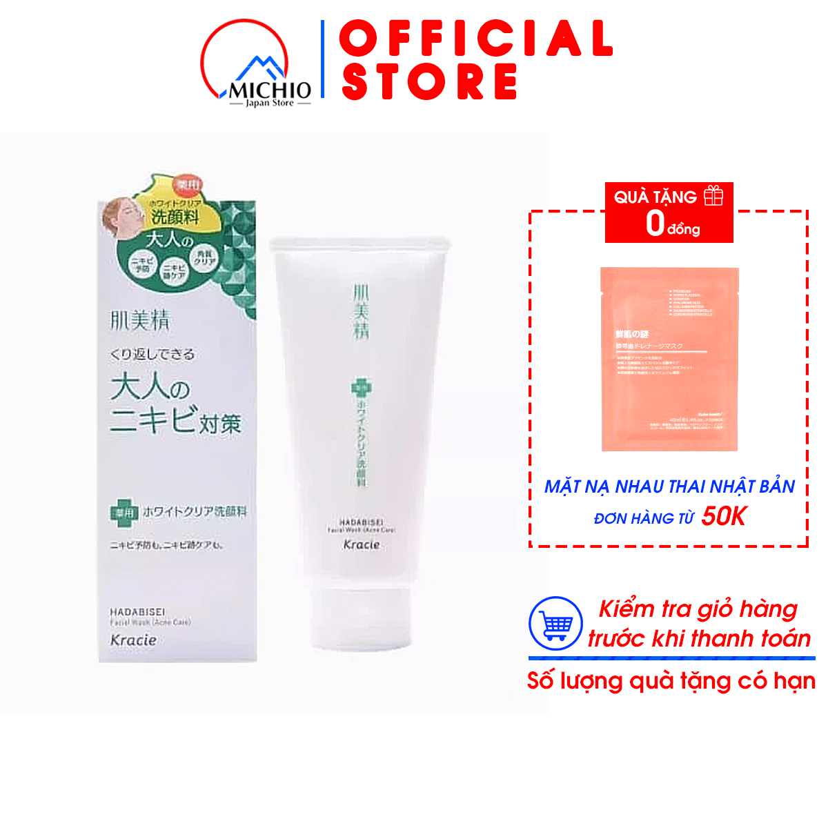 Sữa Rửa Mặt Trị Mụn Kracie Hadabisei Facial Wash 110G Dạng Gel Kiểm Soát Bã Nhờn Chứa Thành Phần Diệt Khuẩn Và Kháng Viêm Ngừa Mụn Hiệu Quả Michio Store