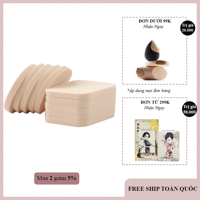 Mút Trang Điểm Set 5 Miếng (Mua 2 Tặng 1) Bông Tán Kem Mút Tán Phấn Siêu Cute Đẹp Mịn Đàn Hồi Cực Tốt Vuông Tròn (Hình Màu Ngẫu Nhiên)(Khuyến Mãi 3 Ngày)