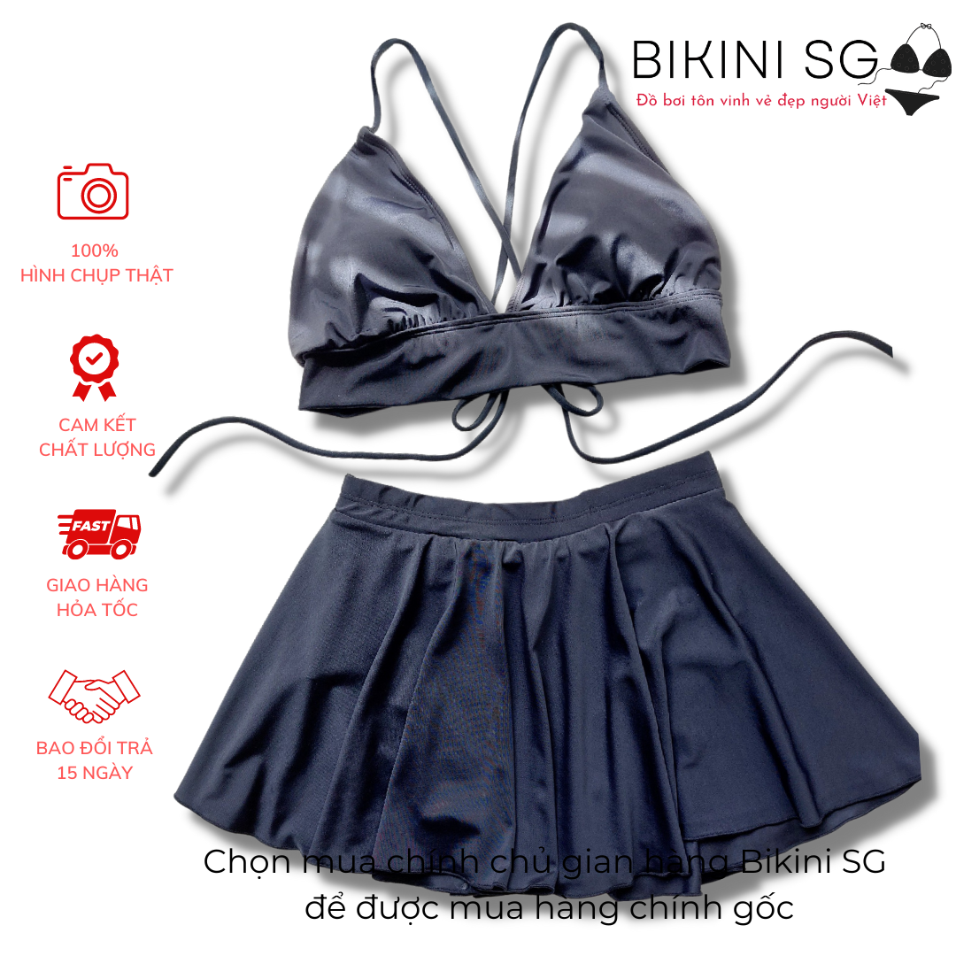 Đồ bơi nữ áo tắm 2 mảnh dây cột phối váy xòe đủ size đi biển du lịch xinh BIKINI SG