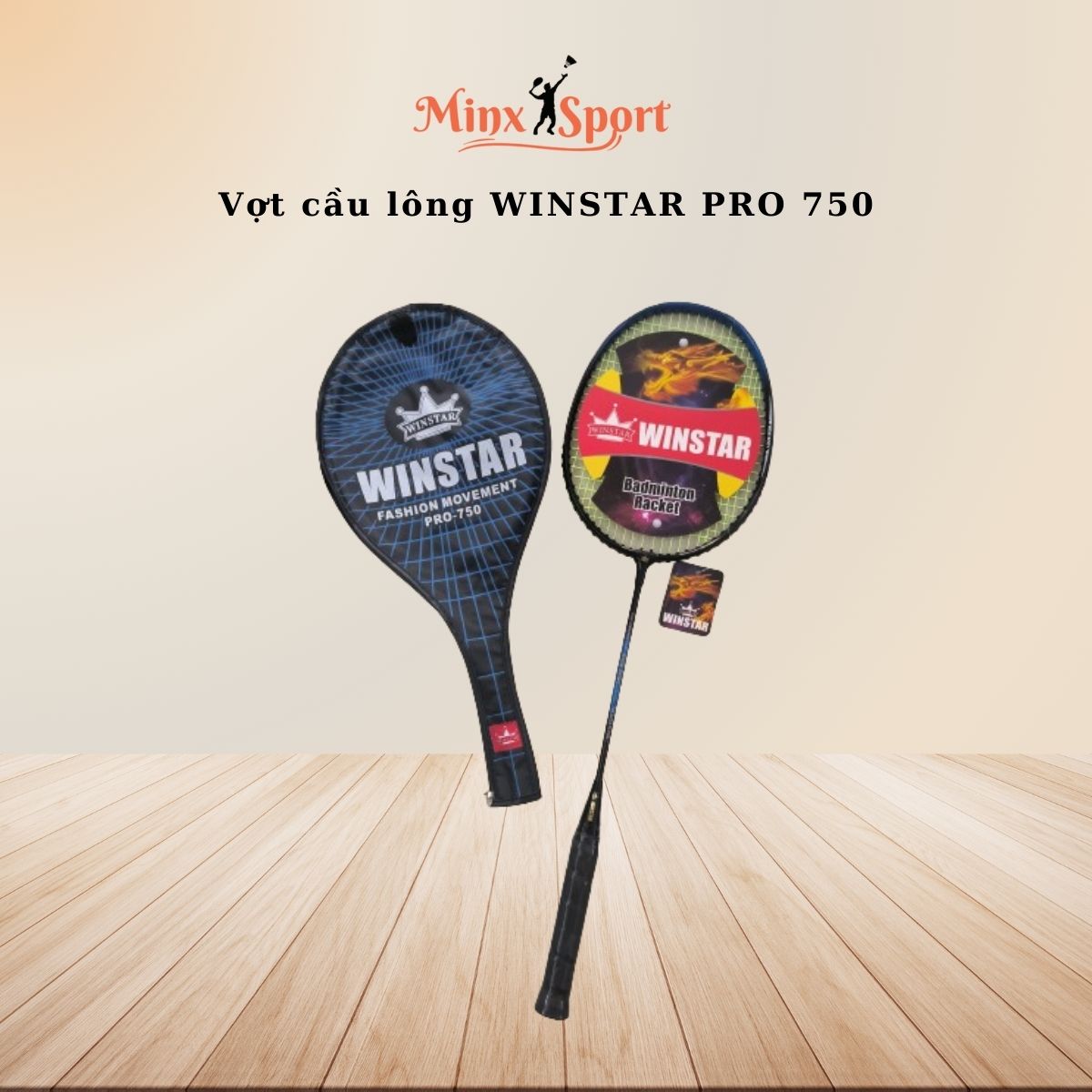 Vợt cầu lông đơn Winstar 750 Pro căng dây sẵn 9kg đi kèm bao vợt - Minx Sport