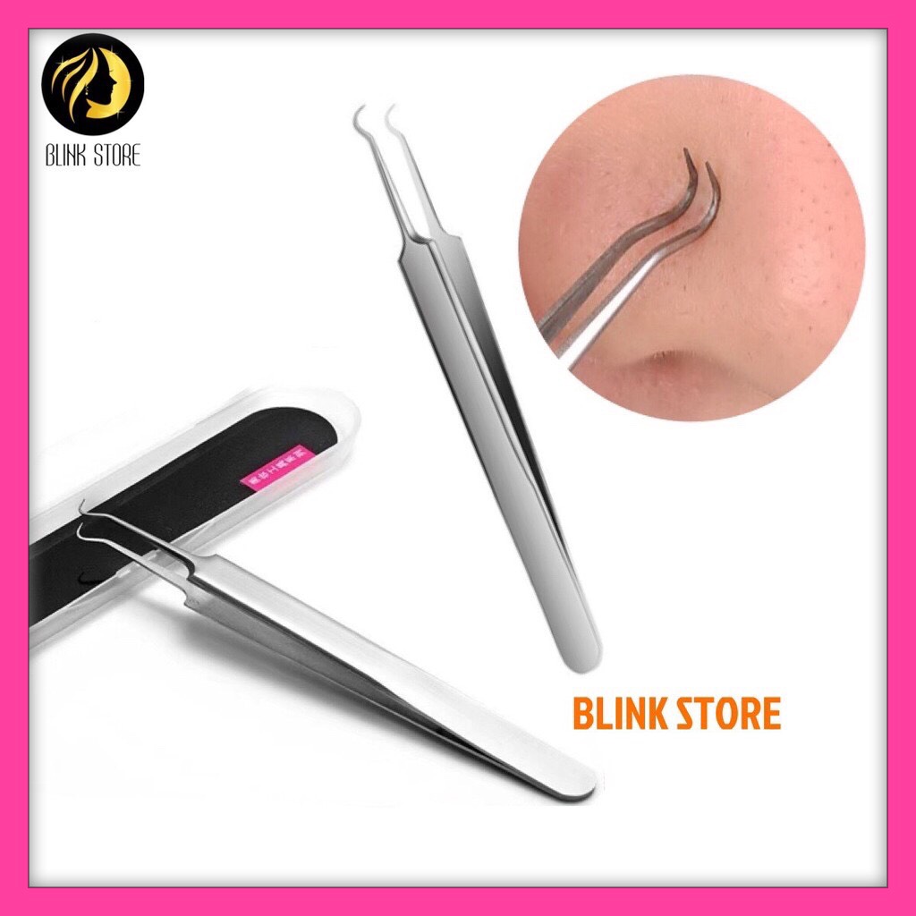Nhíp đầu cong (1 chiếc) lấy nhân mụn thép không gỉ cao cấp có hộp đựng chắn chắn giúp bạn chăm sóc da chuyên nghiệp