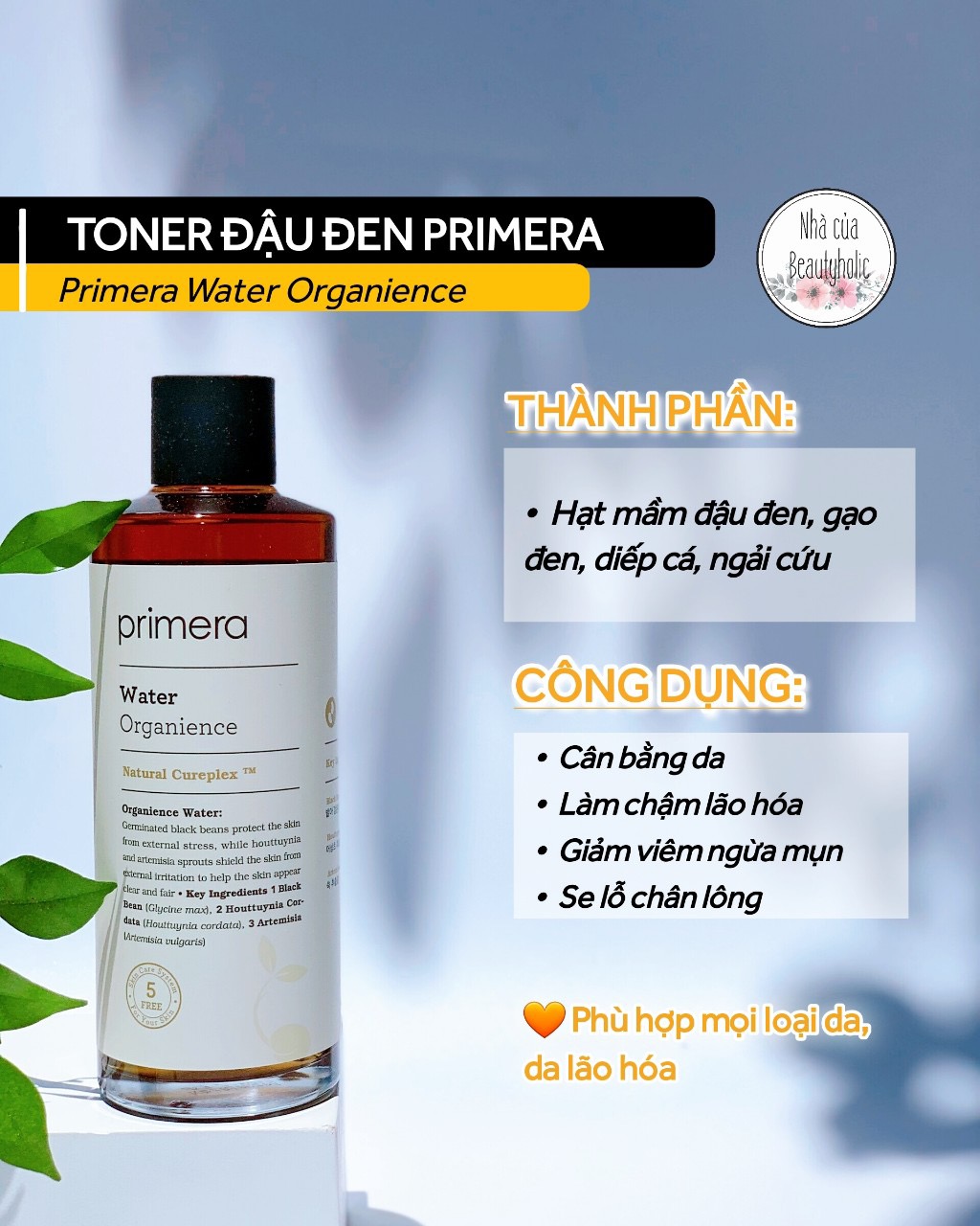 [Hcm][Nhacuabeautyholic] Toner Mầm Đậu Đen Primera Water Organience Fulllsize 180Ml