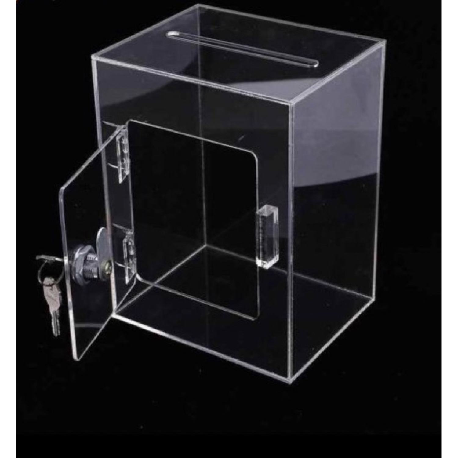 Thùng mica trong suốt đựng tiền hòm thư góp ý thùng đựng phiếu có khoá sắt size 25x20x40
